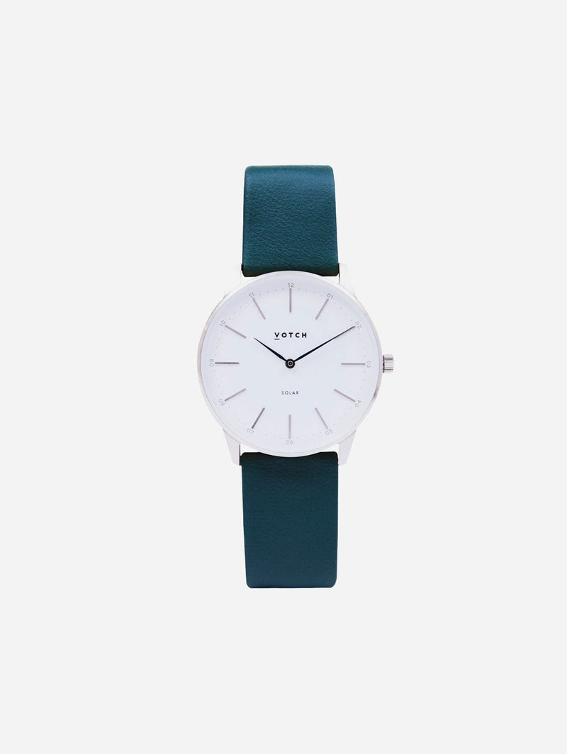 Votch Solar Classic Appleskin Vegan Leather Watch | Silver & Forest Green