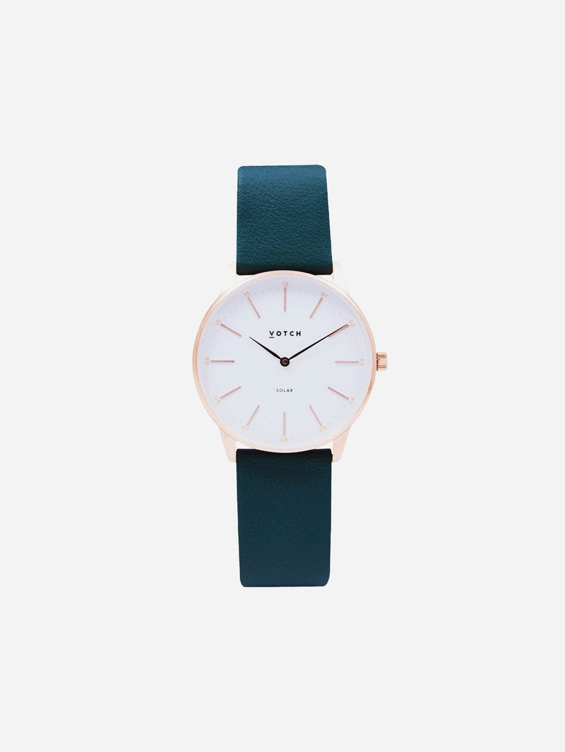 Votch Solar Classic Appleskin Vegan Leather Watch | Rose Gold & Forest Green