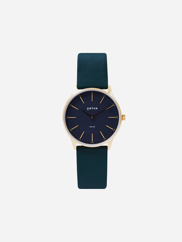 Votch Solar Classic Appleskin Vegan Leather Watch | Gold & Black with Forest Green Watch