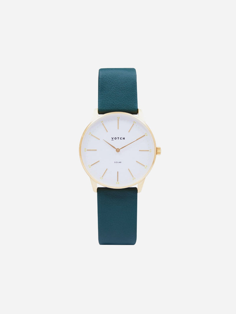 Votch Solar Classic Appleskin Vegan Leather Watch | Gold & Forest Green