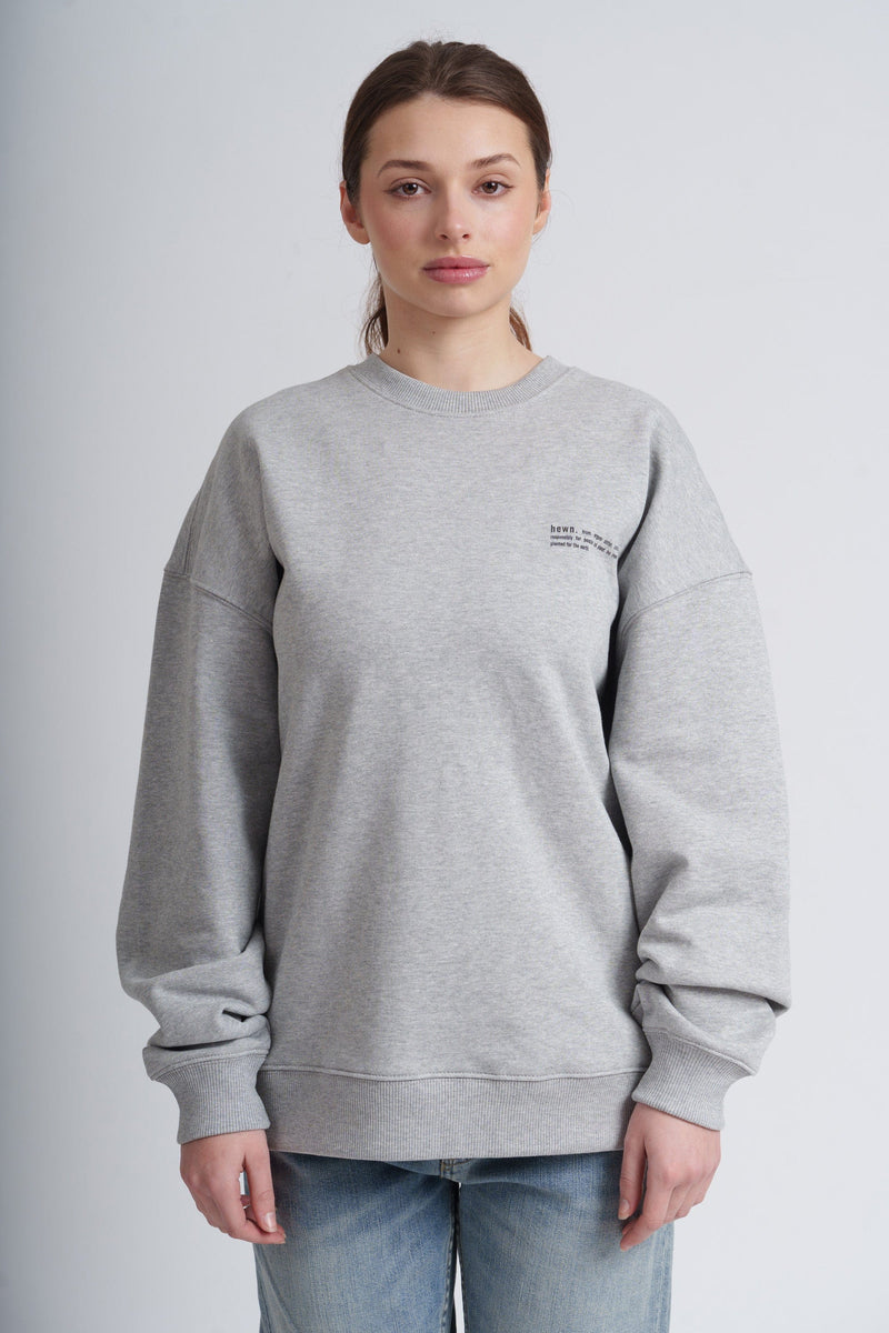 hewn. Womens Organic Cotton Signature Oversized Sweatshirt in Rock Grey Marl