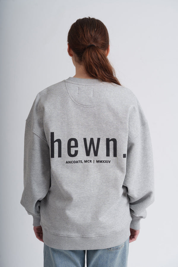 hewn. Womens Organic Cotton Signature Oversized Sweatshirt in Rock Grey Marl
