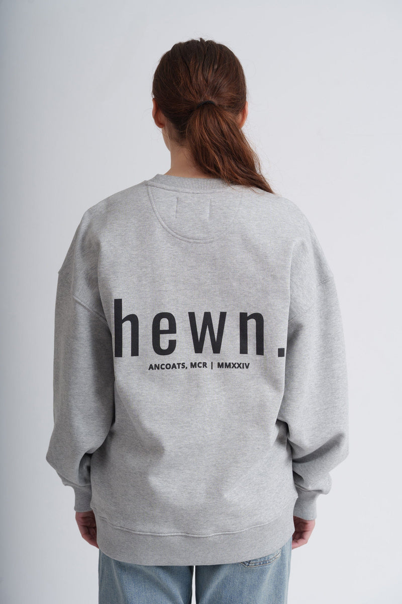 hewn. Womens Organic Cotton Signature Oversized Sweatshirt in Rock Grey Marl