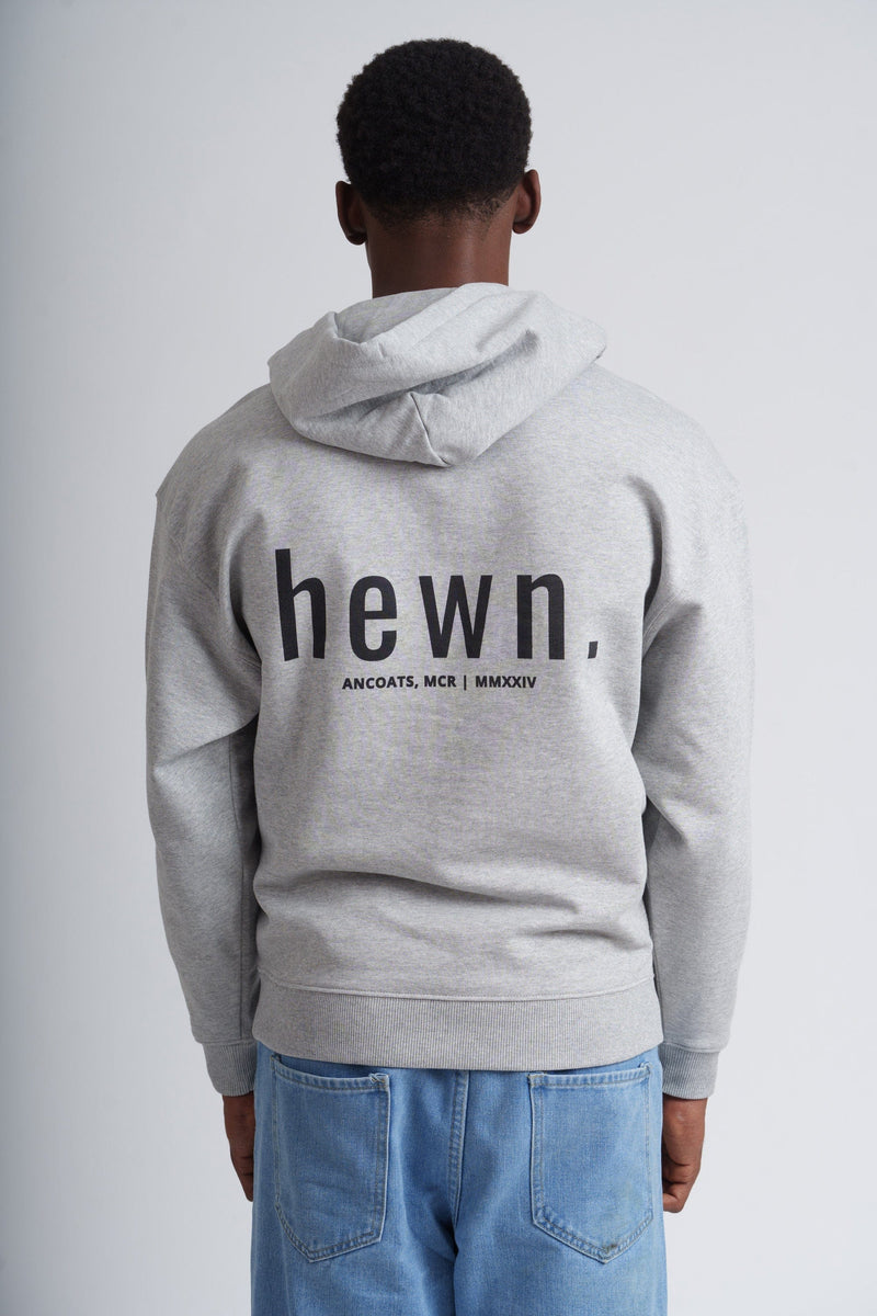 hewn. Mens Organic Cotton Signature Oversized Hoodie in Rock Grey Marl