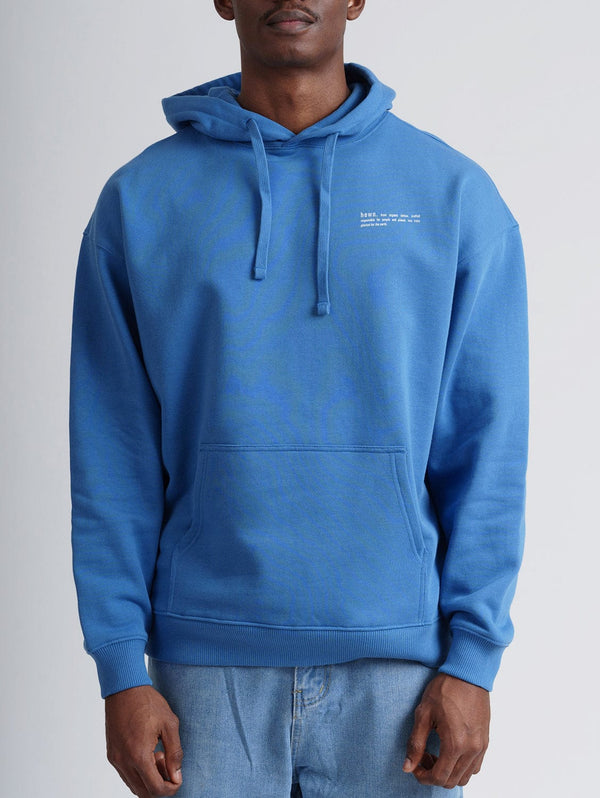 hewn. Mens Organic Cotton Signature Oversized Hoodie in Morpho Blue