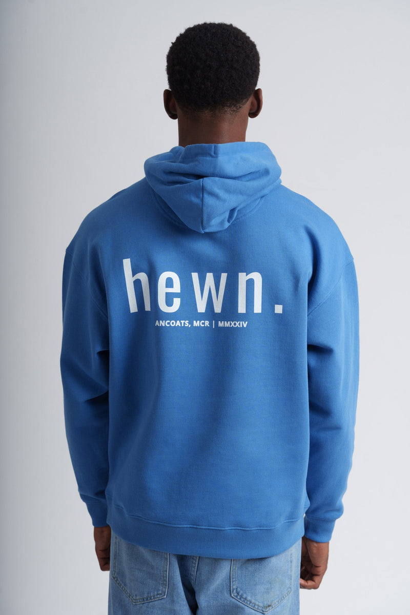 hewn. Mens Organic Cotton Signature Oversized Hoodie in Morpho Blue