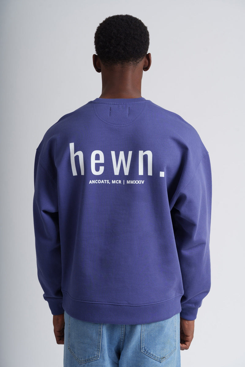 hewn. Mens Organic Cotton Signature Oversized Sweatshirt in Dusk Purple