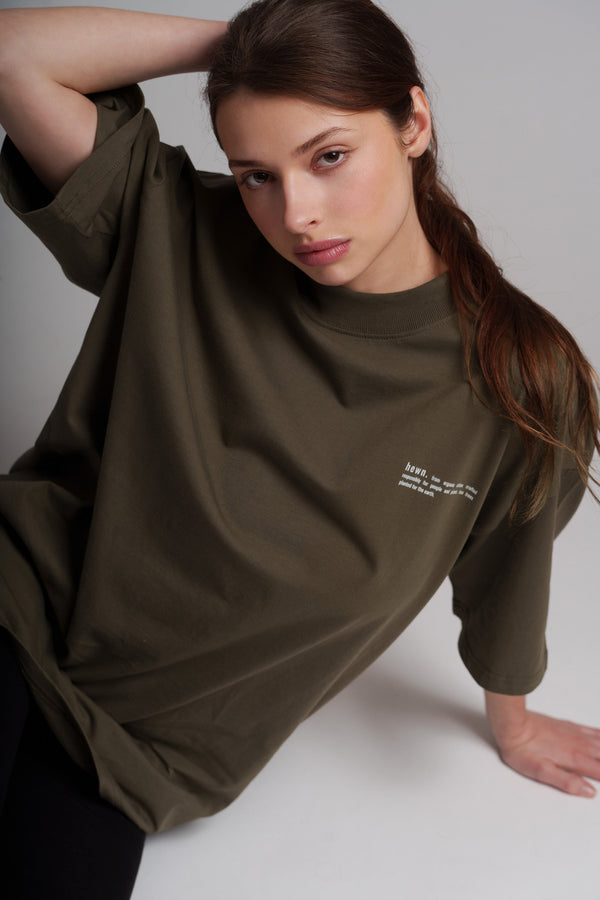 Women's Organic Cotton Signature Oversized T-Shirt | Pine Green Khaki