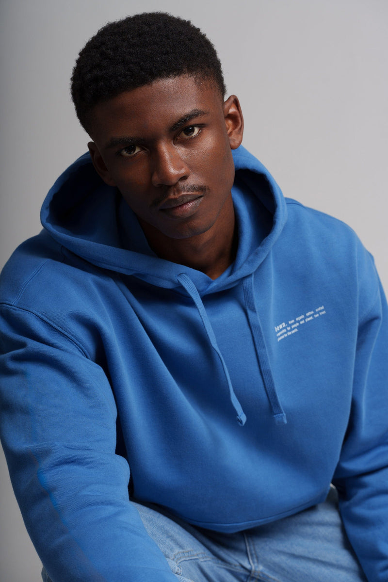 hewn. Mens Organic Cotton Signature Oversized Hoodie in Morpho Blue