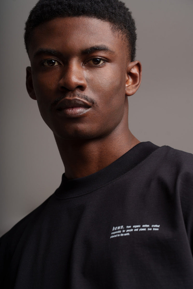 hewn. Mens Organic Cotton Signature Oversized T-shirt in Jet Black
