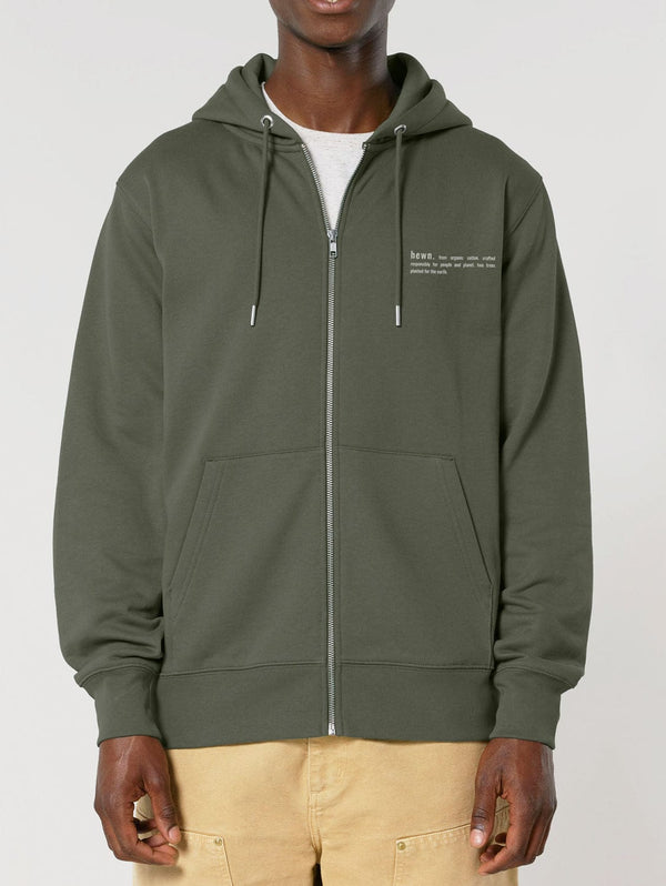 hewn. Mens Organic Cotton Relaxed-fit Zip Hoodie in Pine Green Khaki