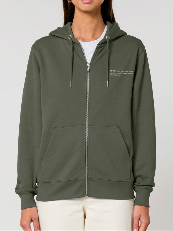 Women's Organic Cotton Relaxed Fit Zip Hoodie | Pine Green Khaki