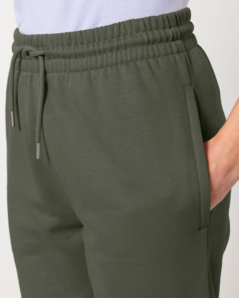 hewn. Womens Organic Cotton Relaxed-fit Joggers in Pine Green Khaki