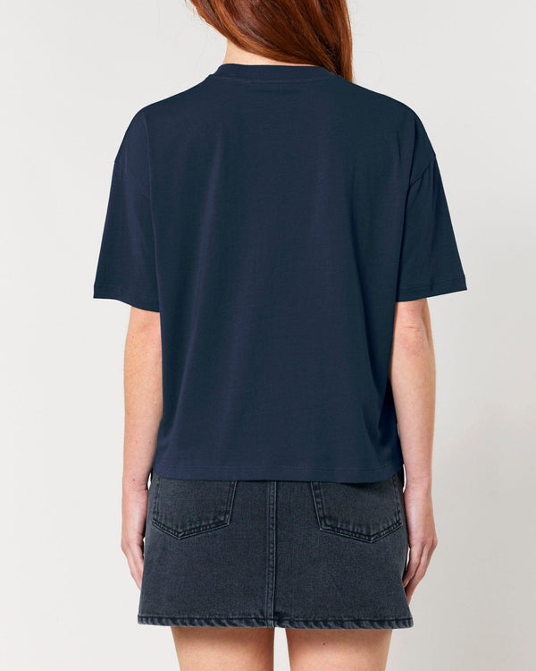 hewn. Womens Organic Cotton Boxy T-shirt in Midnight Navy Blue