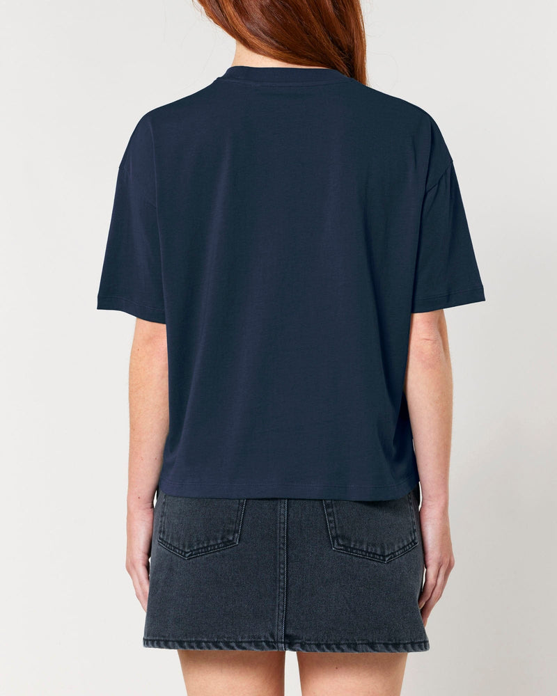 hewn. Womens Organic Cotton Boxy T-shirt in Midnight Navy Blue