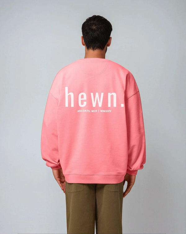 hewn. Mens Organic Cotton Signature Oversized Sweatshirt in Flamingo Pink