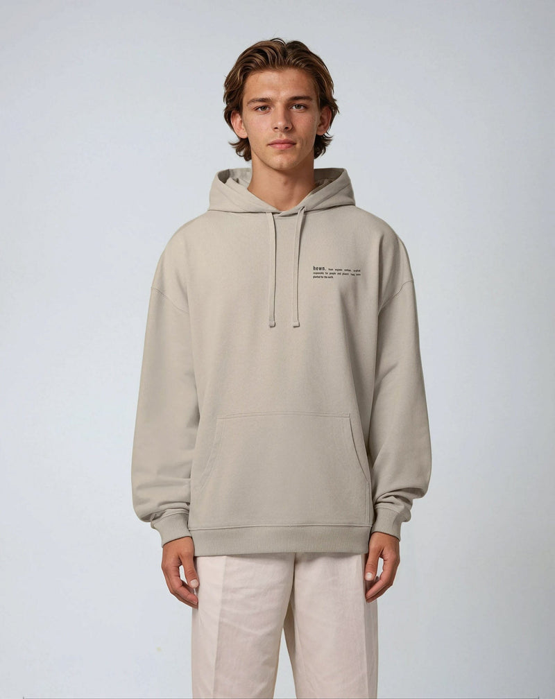 hewn. Mens Organic Cotton Signature Oversized Hoodie in Limestone Grey