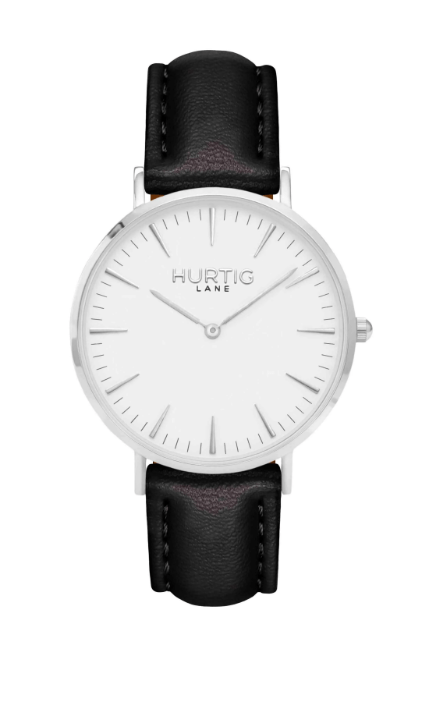 Hurtig Lane Mykonos Vegan Leather Watch Silver, White & Chestnut Black