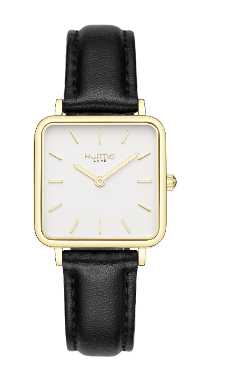 Hurtig Lane Neliö Square Vegan Leather Watch Gold, White & Green Black