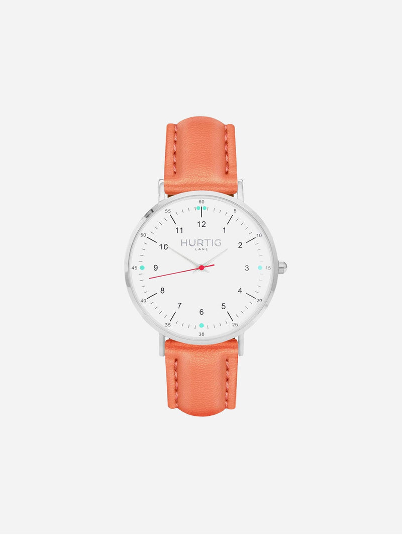 Hurtig Lane Moderno Vegan Leather Watch Silver, White & Green Coral