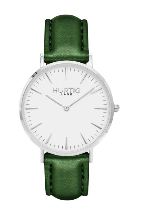 Hurtig Lane Mykonos Vegan Leather Watch Silver, White & Chestnut