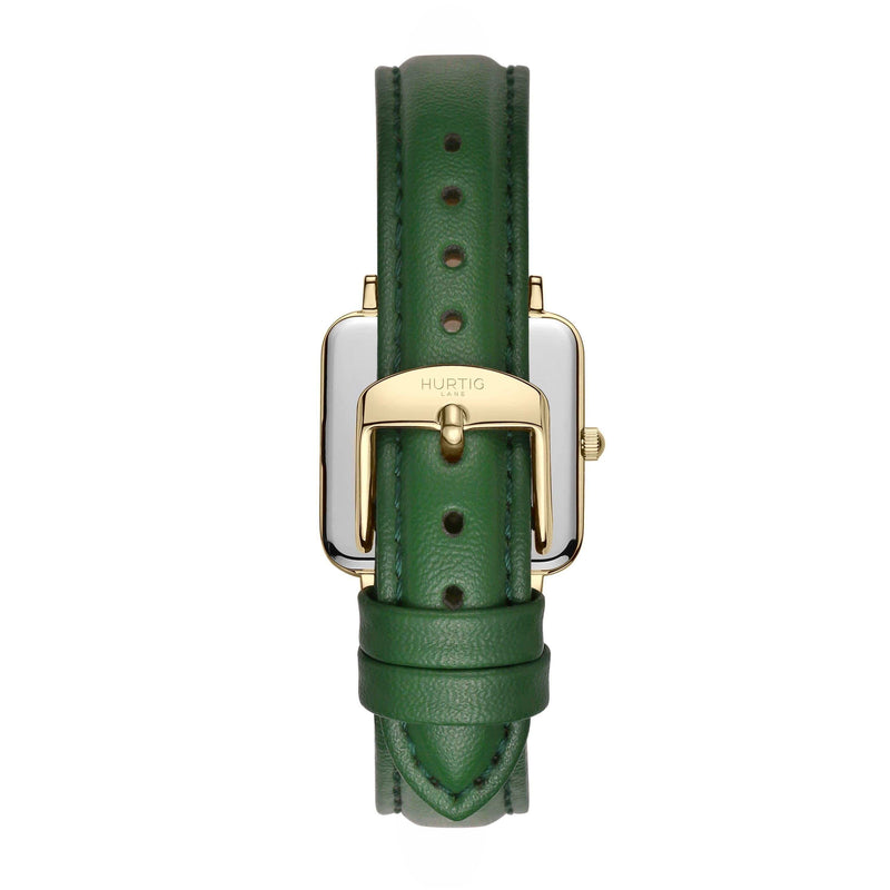 Hurtig Lane Neliö Square Vegan Leather Watch Gold, White & Green