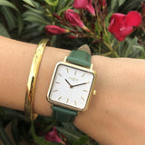 Immaculate Vegan - Hurtig Lane Neliö Square Vegan Leather Watch Gold, White & Green