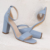 Immaculate Vegan - Forever and Always Shoes Jess Open Toe Block Vegan Heels | Light Blue