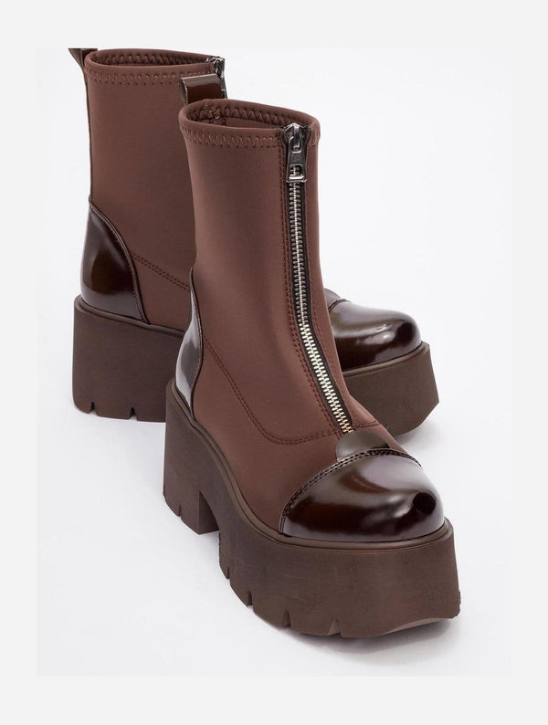 Prologue Shoes Bray Brown Patent Chunky Boot (Women)