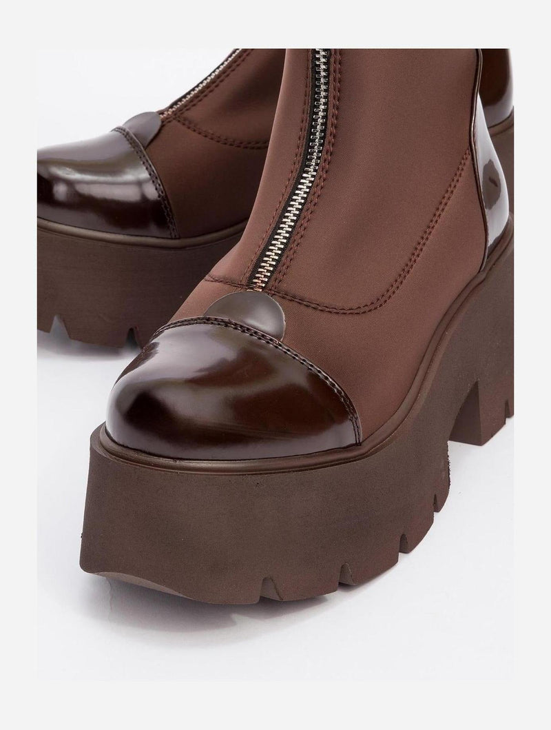 Prologue Shoes Bray Brown Patent Chunky Boot (Women)