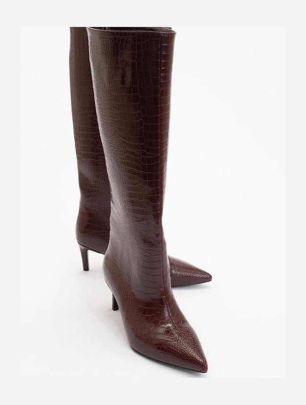 Prologue Shoes Cassandra Burgundy Pattern High‑Heel Boot (Women)