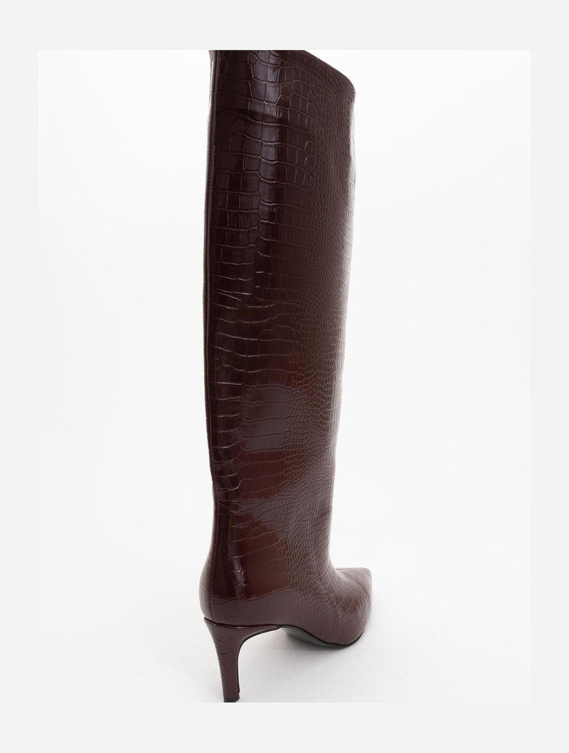 Prologue Shoes Cassandra Burgundy Pattern High‑Heel Boot (Women)
