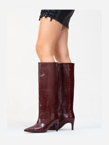 Immaculate Vegan - Prologue Shoes Cassandra Burgundy Pattern High‑Heel Boot (Women)