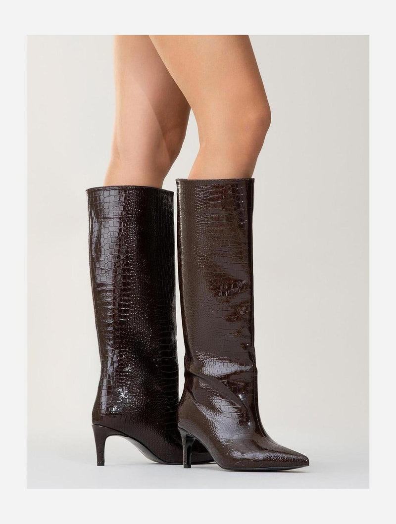 Prologue Shoes Cassandra Brown Pattern High‑Heel Boot (Women)