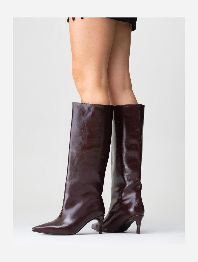 Prologue Shoes Cassandra Burgundy Cilt High‑Heel Boot (Women)