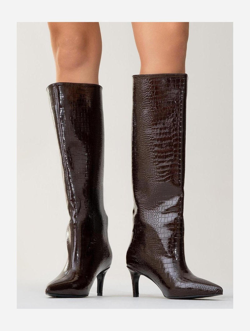 Prologue Shoes Cassandra Brown Pattern High‑Heel Boot (Women)