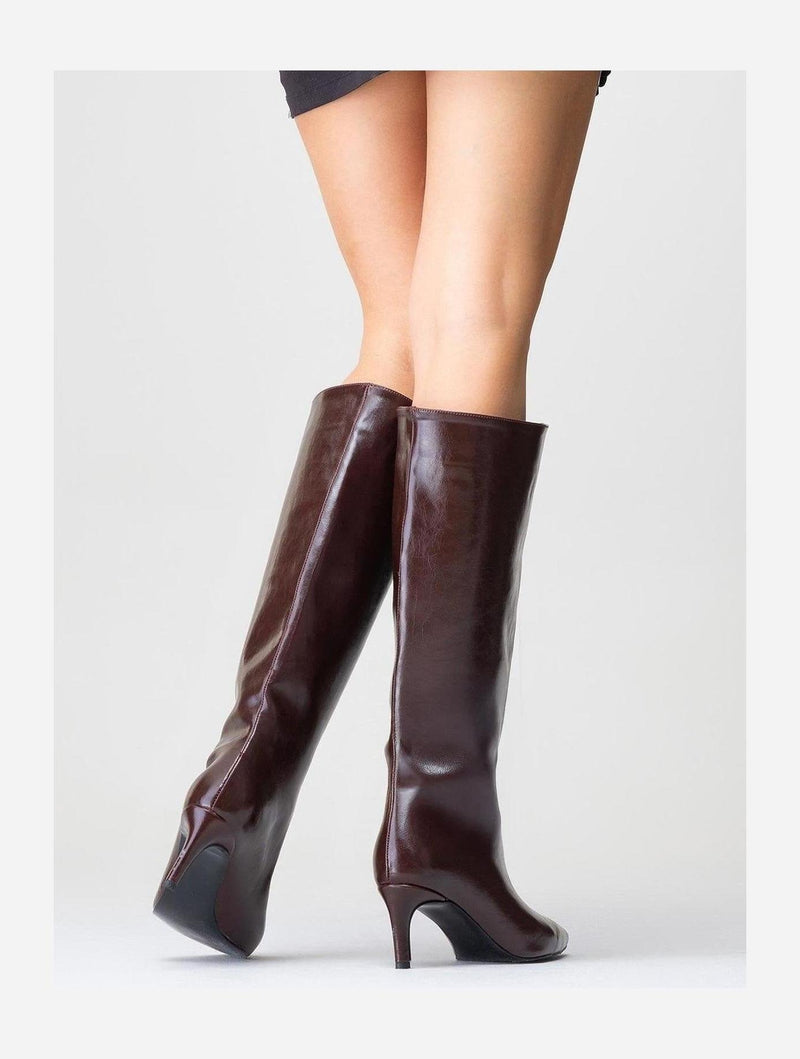 Prologue Shoes Cassandra Burgundy Cilt High‑Heel Boot (Women)