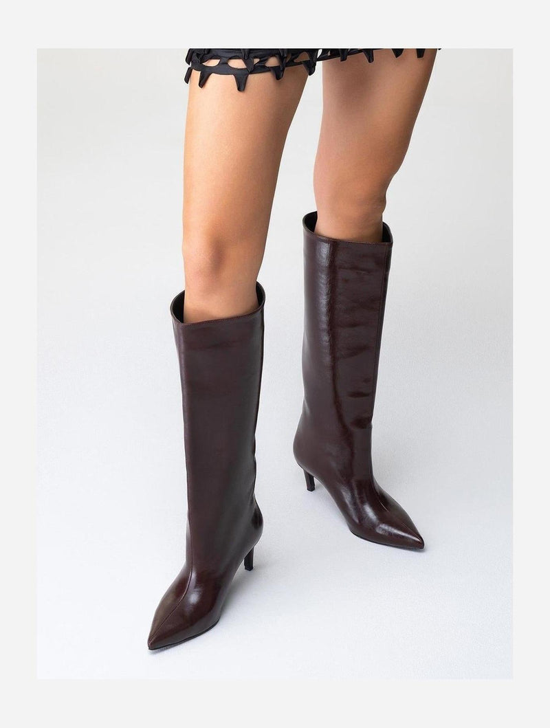 Prologue Shoes Cassandra Burgundy Cilt High‑Heel Boot (Women)