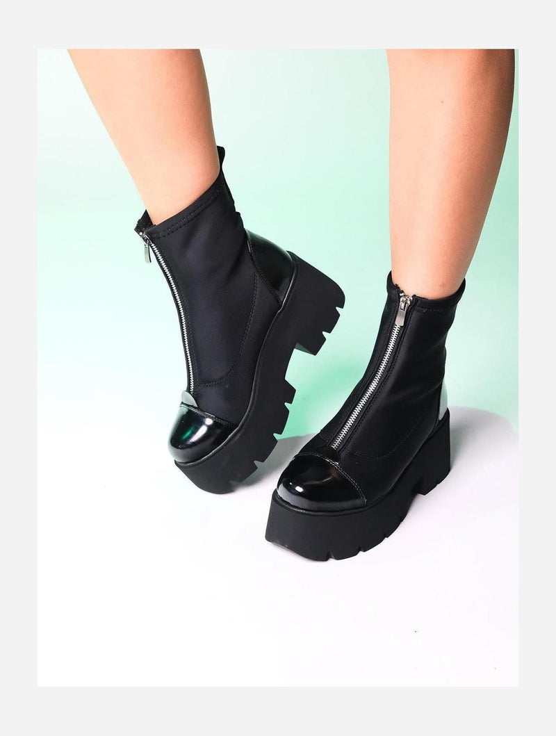 Prologue Shoes Bray Black Patent Chunky Boot (Women)