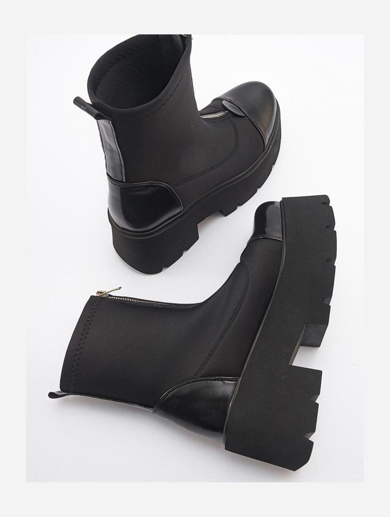 Prologue Shoes Bray Black Patent Chunky Boot (Women)