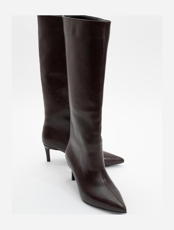 Prologue Shoes Cassandra Brown Cilt High‑Heel Boot (Women)
