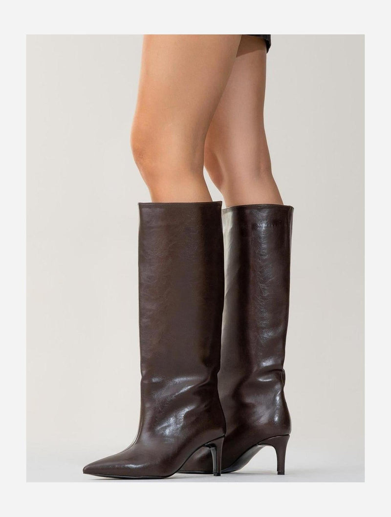 Prologue Shoes Cassandra Brown Cilt High‑Heel Boot (Women)