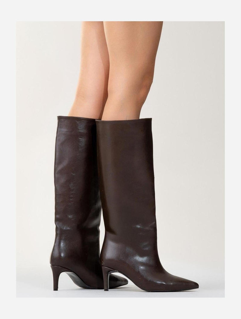 Prologue Shoes Cassandra Brown Cilt High‑Heel Boot (Women)