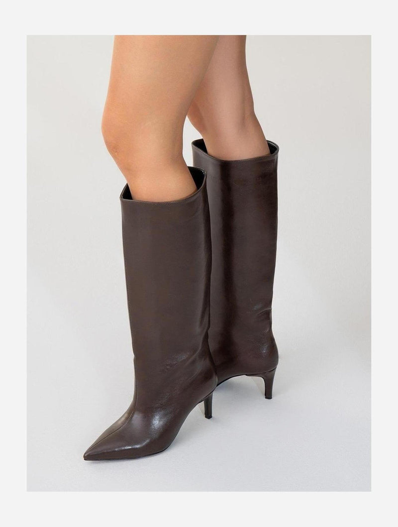 Prologue Shoes Cassandra Brown Cilt High‑Heel Boot (Women)