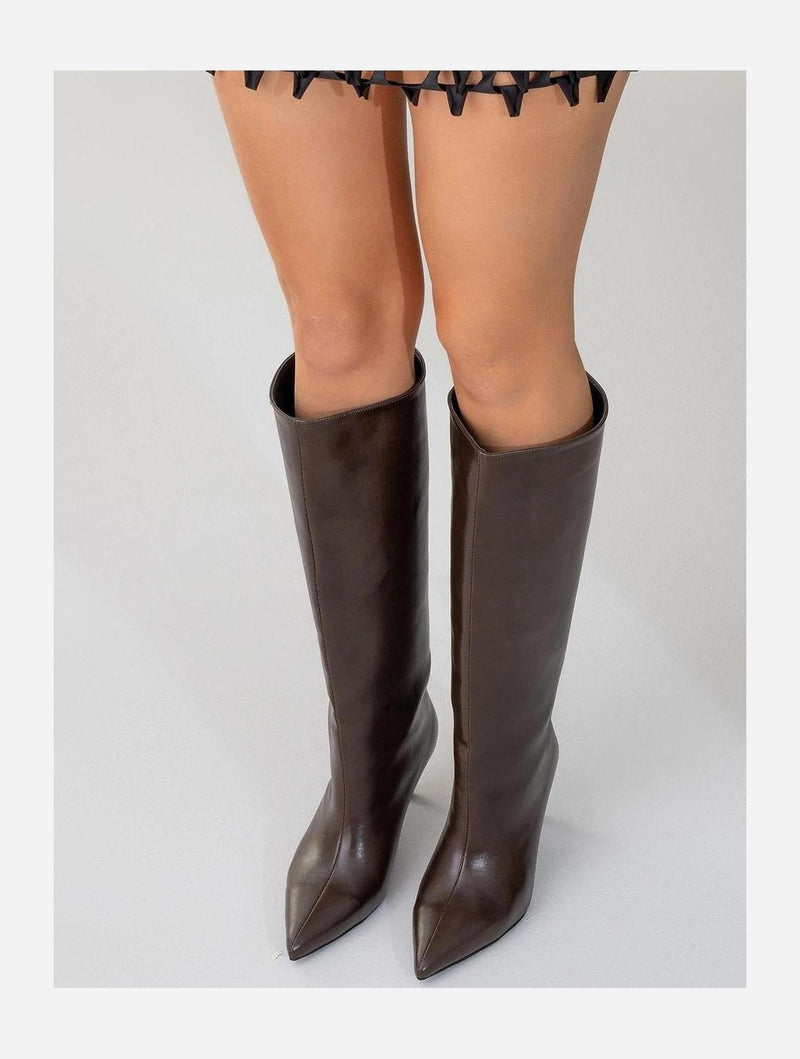 Prologue Shoes Cassandra Brown Cilt High‑Heel Boot (Women)