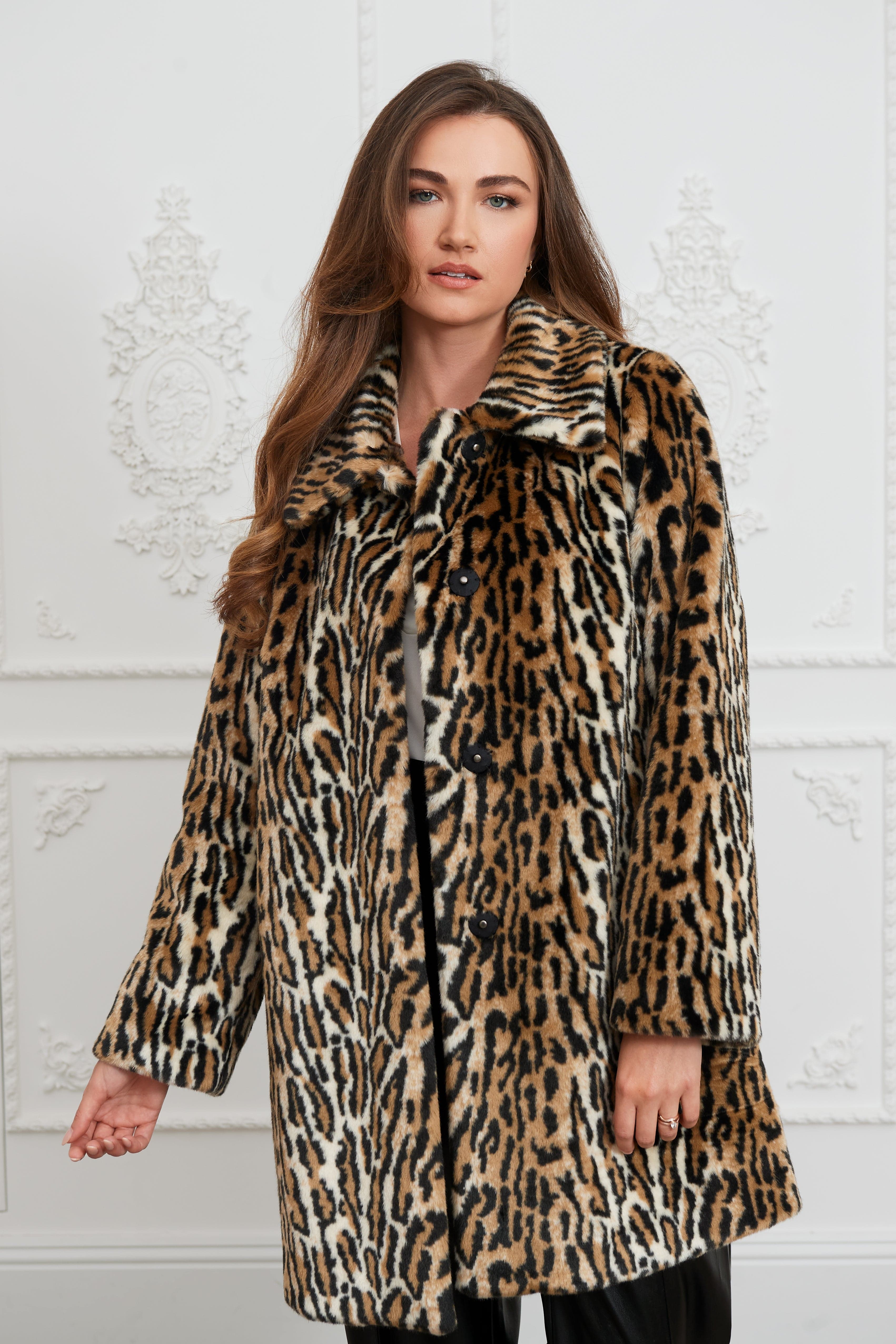 Issy London Adele Leopard Faux Fur Coat Brown