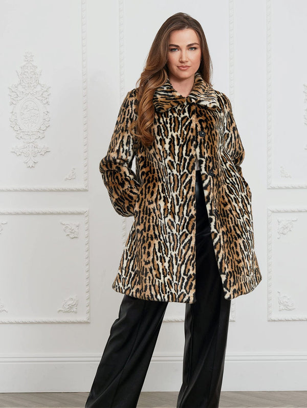 Issy London Adele Recycled Vegan Leopard Fur Coat | Brown