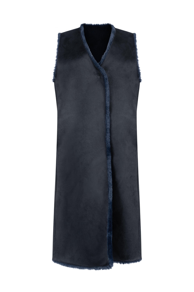 Issy London Bethany Reversible Sleeveless Gilet Vegan Faux Shearling Fur | Midnight