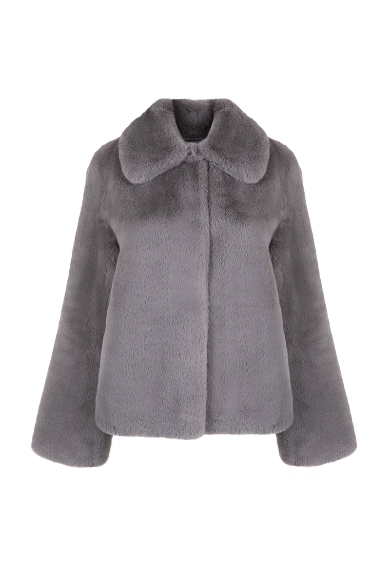 Issy London Christie Luxe Faux Fur Collar Jacket Dark Grey