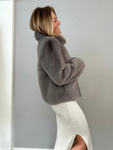 Immaculate Vegan - Issy London Christie Luxe Faux Fur Collar Jacket Dark Grey